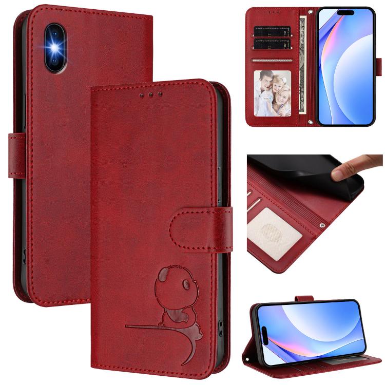 Étui de téléphone en cuir gaufré RFID avec lanière Litter Panda, pour iPhone 11 Pro Max, pour iPhone 11, pour iPhone 11 Pro, pour iPhone X / XS, pour iPhone XR, pour iPhone XS Max, pour iPhone 8 Plus / 7 Plus