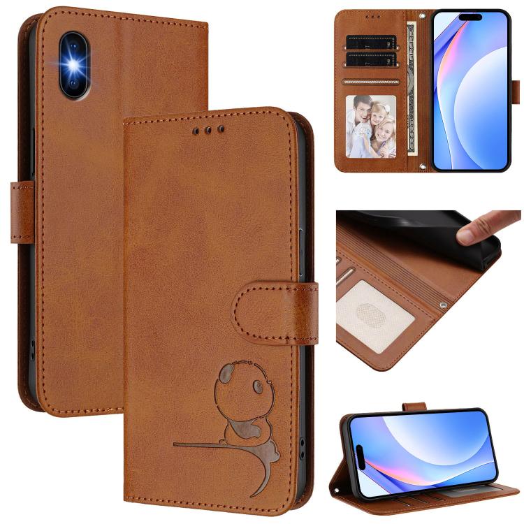 Étui de téléphone en cuir gaufré RFID avec lanière Litter Panda, pour iPhone 11 Pro Max, pour iPhone 11, pour iPhone 11 Pro, pour iPhone X / XS, pour iPhone XR, pour iPhone XS Max, pour iPhone 8 Plus / 7 Plus