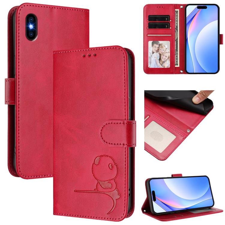 Étui de téléphone en cuir gaufré RFID avec lanière Litter Panda, pour iPhone 11 Pro Max, pour iPhone 11, pour iPhone 11 Pro, pour iPhone X / XS, pour iPhone XR, pour iPhone XS Max, pour iPhone 8 Plus / 7 Plus