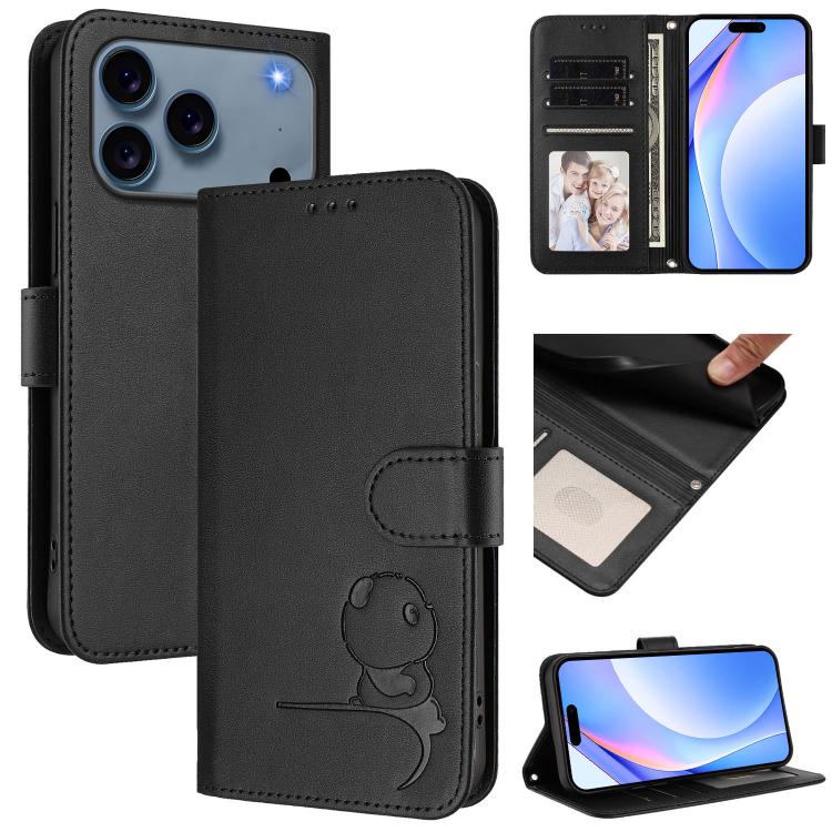 Étui de téléphone en cuir gaufré RFID Litter Panda avec lanière, pour iPhone 17e / 16e, pour iPhone 17 Pro Max, pour iPhone 17 Pro, pour iPhone 17, pour iPhone Air, pour iPhone 16 Pro Max, pour iPhone 16 Pro, pour iPhone 16 Plus