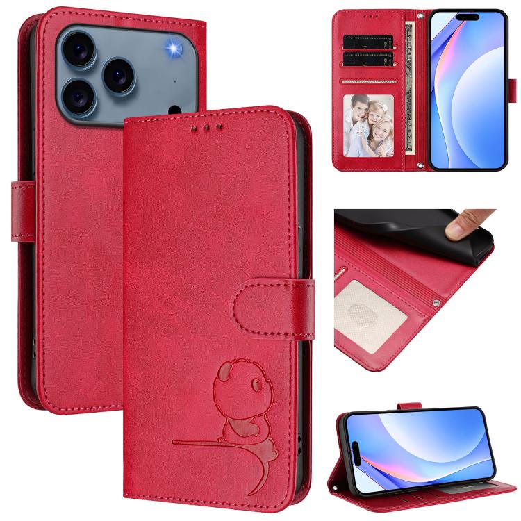Étui de téléphone en cuir gaufré RFID Litter Panda avec lanière, pour iPhone 17e / 16e, pour iPhone 17 Pro Max, pour iPhone 17 Pro, pour iPhone 17, pour iPhone Air, pour iPhone 16 Pro Max, pour iPhone 16 Pro, pour iPhone 16 Plus