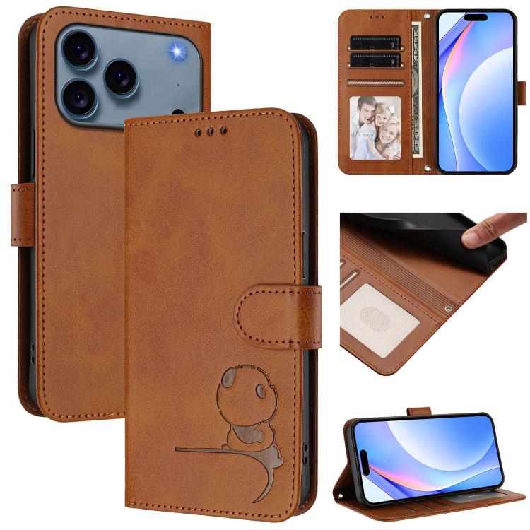 Étui de téléphone en cuir gaufré RFID Litter Panda avec lanière, pour iPhone 17e / 16e, pour iPhone 17 Pro Max, pour iPhone 17 Pro, pour iPhone 17, pour iPhone Air, pour iPhone 16 Pro Max, pour iPhone 16 Pro, pour iPhone 16 Plus