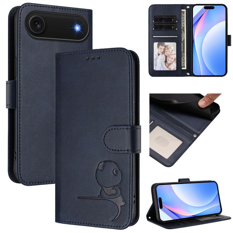 Étui de téléphone en cuir gaufré RFID Litter Panda avec lanière, pour iPhone 17e / 16e, pour iPhone 17 Pro Max, pour iPhone 17 Pro, pour iPhone 17, pour iPhone Air, pour iPhone 16 Pro Max, pour iPhone 16 Pro, pour iPhone 16 Plus