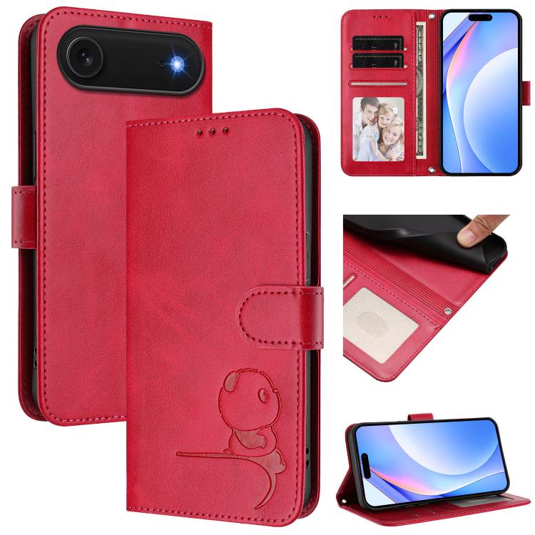 Étui de téléphone en cuir gaufré RFID Litter Panda avec lanière, pour iPhone 17e / 16e, pour iPhone 17 Pro Max, pour iPhone 17 Pro, pour iPhone 17, pour iPhone Air, pour iPhone 16 Pro Max, pour iPhone 16 Pro, pour iPhone 16 Plus