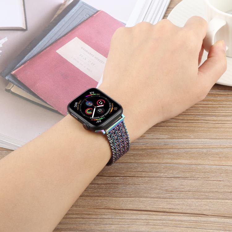 Bracelet de montre en maille d'acier avec fermoir magnétique, compatible avec Apple Watch 46 mm / 49 mm / 45 mm / 44 mm et Apple Watch 42 mm / 41 mm / 40 mm / 38 mm.