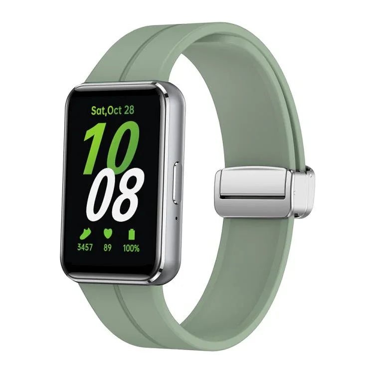 Magnetic Fold Silver Buckle Silicone Watch Band, For Samsung Galaxy Fit 3