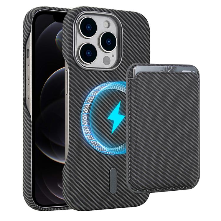 Carbon Fiber MagSafe Magnetic Card Holder Phone Case, For iPhone 13, For iPhone 12, For iPhone 12 Pro Max, For iPhone 12 Pro