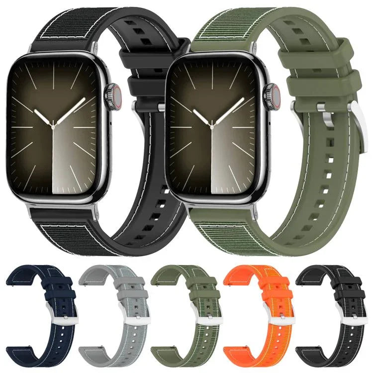 Bracelet de montre hybride en nylon tressé et silicone xDfind, compatible avec Apple Watch 42/44/45/46/49 mm (22 mm) et Apple Watch 38/40/41/S10 (42 mm, 20 mm).