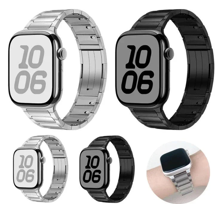 Bracelet de montre en acier inoxydable à boucle détachable latérale et trois billes, pour Apple Watch 46 mm / 49 mm / 45 mm / 44 mm et pour Apple Watch 42 mm / 41 mm / 40 mm / 38 mm