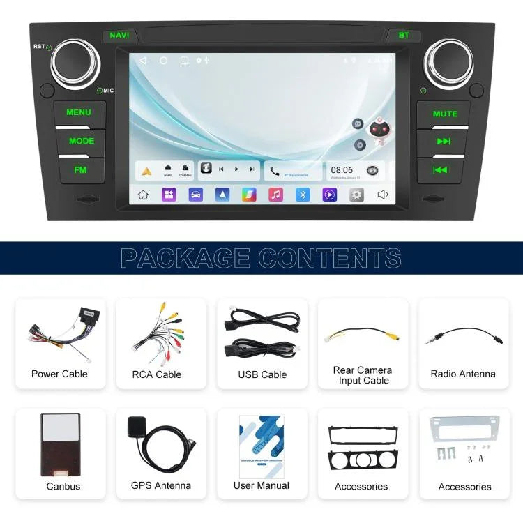 Pour BMW Série 3 E90 Android 15 7 pouces CarPlay Navigation de voiture Machine intégrée d'image de recul, Standard, Standard+AHD+Microphone