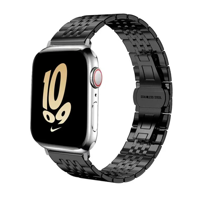 Bracelet de montre xDfind à sept perles en acier inoxydable massif, compatible avec Apple Watch 42/44/45/46/49 mm (22 mm) et Apple Watch 38/40/41/S10 (42 mm, 20 mm).