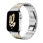 Bracelet de montre xDfind à sept perles en acier inoxydable massif, compatible avec Apple Watch 42/44/45/46/49 mm (22 mm) et Apple Watch 38/40/41/S10 (42 mm, 20 mm).