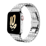 Bracelet de montre xDfind à sept perles en acier inoxydable massif, compatible avec Apple Watch 42/44/45/46/49 mm (22 mm) et Apple Watch 38/40/41/S10 (42 mm, 20 mm).