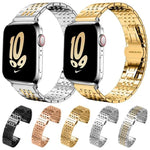 Bracelet de montre xDfind à sept perles en acier inoxydable massif, compatible avec Apple Watch 42/44/45/46/49 mm (22 mm) et Apple Watch 38/40/41/S10 (42 mm, 20 mm).