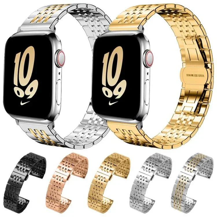 Bracelet de montre xDfind à sept perles en acier inoxydable massif, compatible avec Apple Watch 42/44/45/46/49 mm (22 mm) et Apple Watch 38/40/41/S10 (42 mm, 20 mm).
