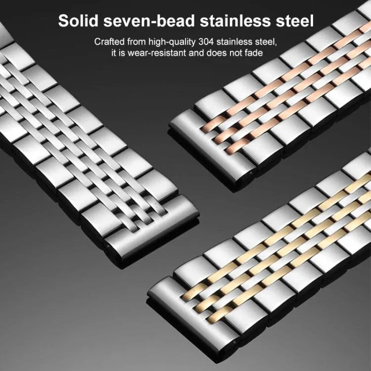 Bracelet de montre xDfind à sept perles en acier inoxydable massif, compatible avec Apple Watch 42/44/45/46/49 mm (22 mm) et Apple Watch 38/40/41/S10 (42 mm, 20 mm).