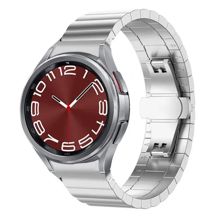 Bracelet de montre xDfind en bambou et acier inoxydable massif, à une perle, compatible avec Samsung Galaxy Watch8 / Watch8 Classic 22 mm, Samsung Galaxy Watch 7 / 6 / 5 / FE 20 mm et Samsung Galaxy Fit3 SM-R390 18 mm.