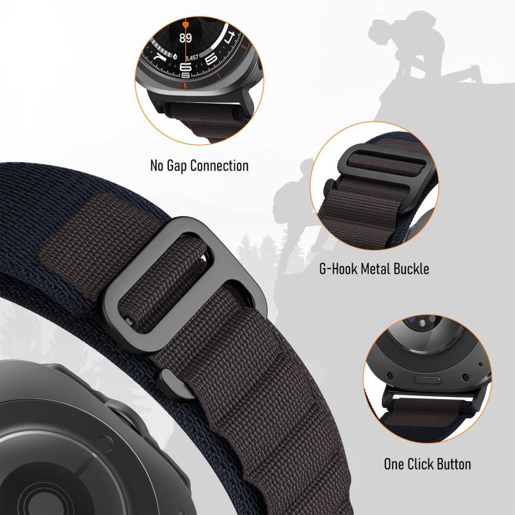 Bracelet de montre xDfind en nylon noir à boucle, compatible avec Samsung Galaxy Watch Ultra 47 mm / Ultra 2025 et Samsung Galaxy Watch 8 / 8 Classic.