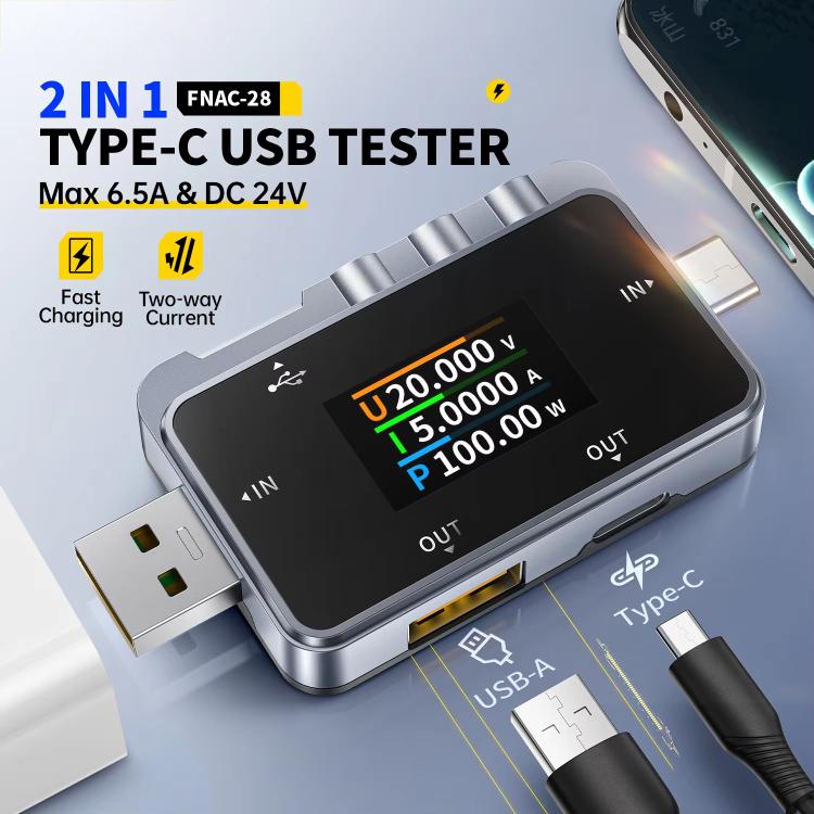 Testeur professionnel multifonction de surveillance des ondulations Type-C & USB Fnirsi FNAC-28, FNAC-28