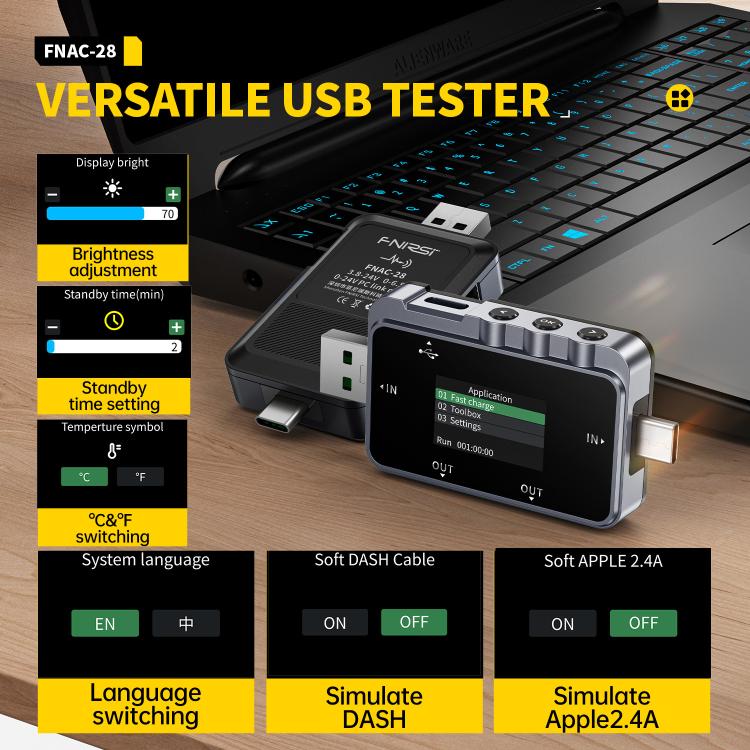 Testeur professionnel multifonction de surveillance des ondulations Type-C & USB Fnirsi FNAC-28, FNAC-28
