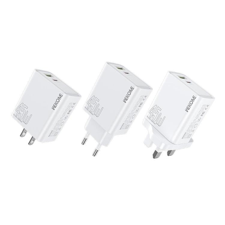Chargeur rapide WK WP-U64 45W Kinkong Flash Charge USB+Type-C, prise EU, prise UK, prise US