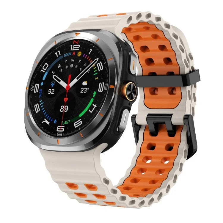 Bracelet de montre en silicone xDfind Black Buckle Ocean à double rangée de trous bicolores, compatible avec Samsung Galaxy Watch Ultra 47 mm / Ultra 2025 et Samsung Galaxy Watch 8 / 8 Classic.