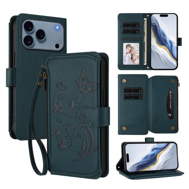 Étui de téléphone en cuir portefeuille à fermeture éclair multi-cartes motif papillon, pour iPhone 17e/16e, pour iPhone 17 Pro Max, pour iPhone 17 Pro, pour iPhone 17, pour iPhone Air, pour iPhone 16 Pro Max