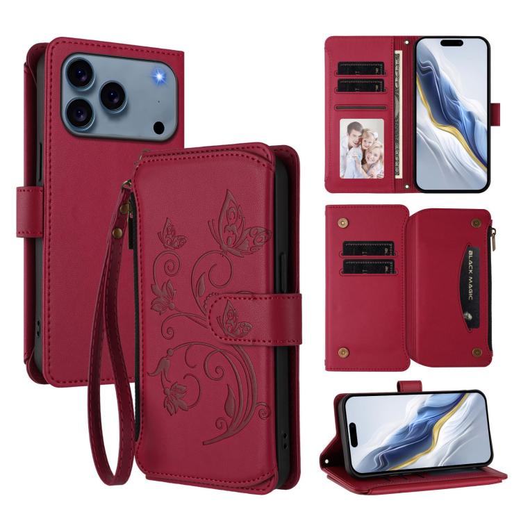 Étui de téléphone en cuir portefeuille à fermeture éclair multi-cartes motif papillon, pour iPhone 17e/16e, pour iPhone 17 Pro Max, pour iPhone 17 Pro, pour iPhone 17, pour iPhone Air, pour iPhone 16 Pro Max