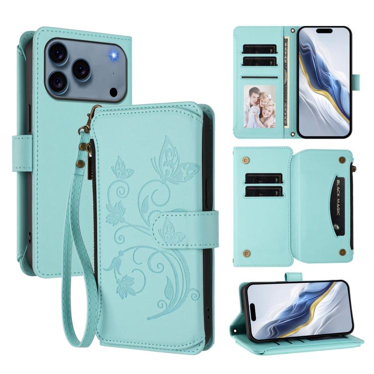 Étui de téléphone en cuir portefeuille à fermeture éclair multi-cartes motif papillon, pour iPhone 17e/16e, pour iPhone 17 Pro Max, pour iPhone 17 Pro, pour iPhone 17, pour iPhone Air, pour iPhone 16 Pro Max