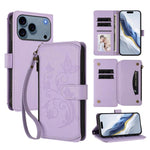 Étui de téléphone en cuir portefeuille à fermeture éclair multi-cartes motif papillon, pour iPhone 17e/16e, pour iPhone 17 Pro Max, pour iPhone 17 Pro, pour iPhone 17, pour iPhone Air, pour iPhone 16 Pro Max
