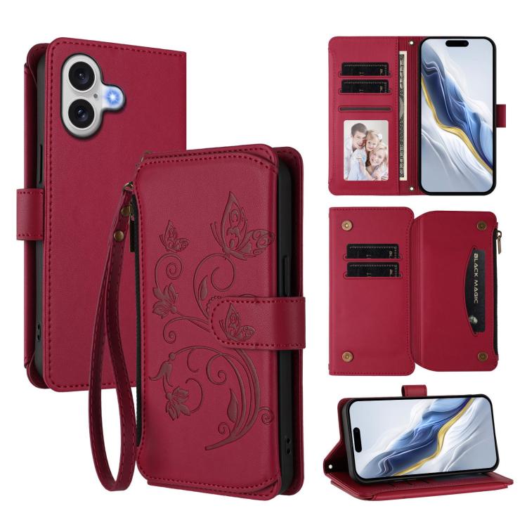Étui de téléphone en cuir portefeuille à fermeture éclair multi-cartes motif papillon, pour iPhone 17e/16e, pour iPhone 17 Pro Max, pour iPhone 17 Pro, pour iPhone 17, pour iPhone Air, pour iPhone 16 Pro Max