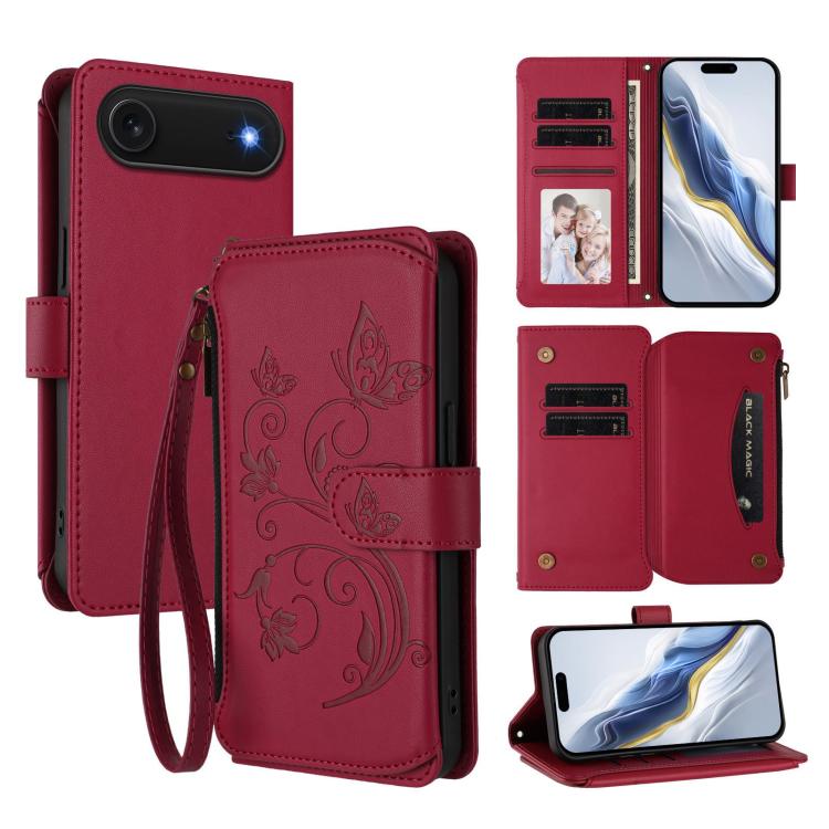 Étui de téléphone en cuir portefeuille à fermeture éclair multi-cartes motif papillon, pour iPhone 17e/16e, pour iPhone 17 Pro Max, pour iPhone 17 Pro, pour iPhone 17, pour iPhone Air, pour iPhone 16 Pro Max