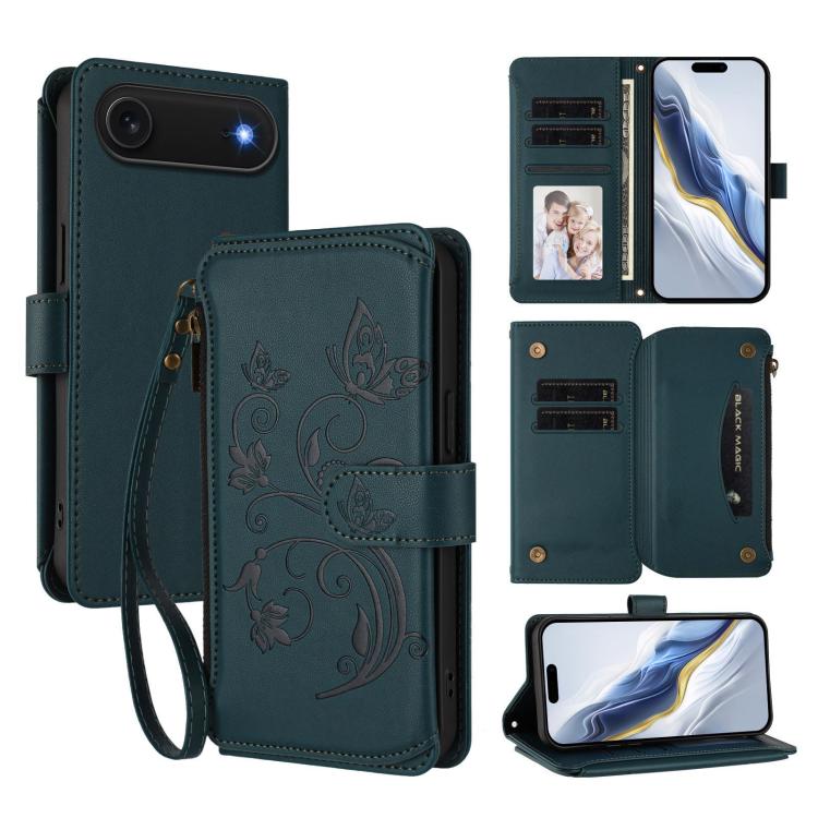 Étui de téléphone en cuir portefeuille à fermeture éclair multi-cartes motif papillon, pour iPhone 17e/16e, pour iPhone 17 Pro Max, pour iPhone 17 Pro, pour iPhone 17, pour iPhone Air, pour iPhone 16 Pro Max