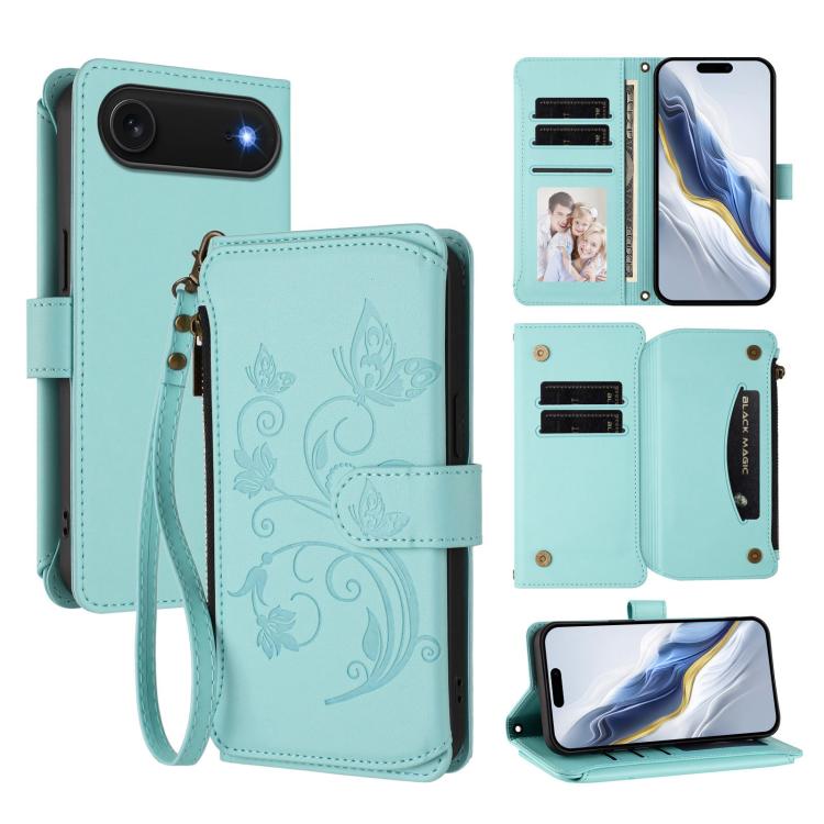Étui de téléphone en cuir portefeuille à fermeture éclair multi-cartes motif papillon, pour iPhone 17e/16e, pour iPhone 17 Pro Max, pour iPhone 17 Pro, pour iPhone 17, pour iPhone Air, pour iPhone 16 Pro Max