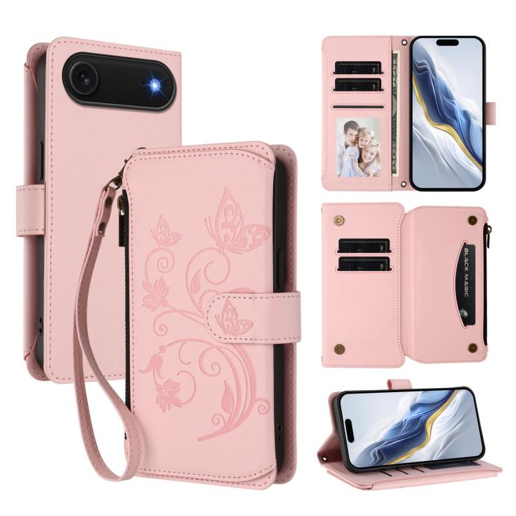 Étui de téléphone en cuir portefeuille à fermeture éclair multi-cartes motif papillon, pour iPhone 17e/16e, pour iPhone 17 Pro Max, pour iPhone 17 Pro, pour iPhone 17, pour iPhone Air, pour iPhone 16 Pro Max