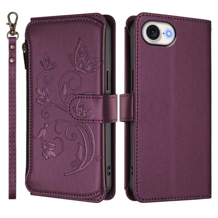 Étui de téléphone en cuir portefeuille à fermeture éclair multi-cartes motif papillon, pour iPhone 17e/16e, pour iPhone 17 Pro Max, pour iPhone 17 Pro, pour iPhone 17, pour iPhone Air, pour iPhone 16 Pro Max