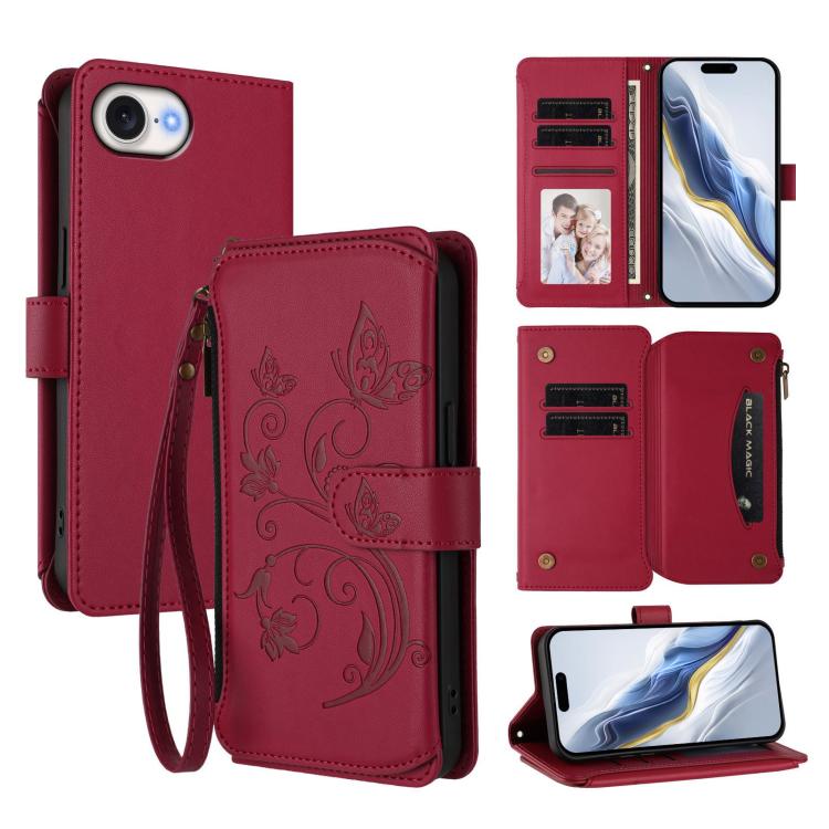 Étui de téléphone en cuir portefeuille à fermeture éclair multi-cartes motif papillon, pour iPhone 17e/16e, pour iPhone 17 Pro Max, pour iPhone 17 Pro, pour iPhone 17, pour iPhone Air, pour iPhone 16 Pro Max