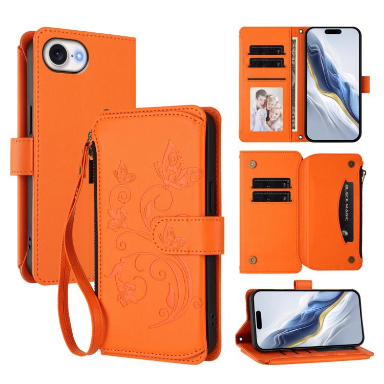 Étui de téléphone en cuir portefeuille à fermeture éclair multi-cartes motif papillon, pour iPhone 17e/16e, pour iPhone 17 Pro Max, pour iPhone 17 Pro, pour iPhone 17, pour iPhone Air, pour iPhone 16 Pro Max
