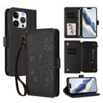 Étui de téléphone en cuir portefeuille à fermeture éclair multi-cartes motif papillon, pour iPhone 17e/16e, pour iPhone 17 Pro Max, pour iPhone 17 Pro, pour iPhone 17, pour iPhone Air, pour iPhone 16 Pro Max