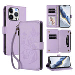Étui de téléphone en cuir portefeuille à fermeture éclair multi-cartes motif papillon, pour iPhone 17e/16e, pour iPhone 17 Pro Max, pour iPhone 17 Pro, pour iPhone 17, pour iPhone Air, pour iPhone 16 Pro Max