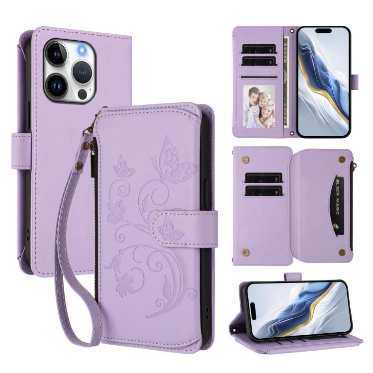 Étui de téléphone en cuir portefeuille à fermeture éclair multi-cartes motif papillon, pour iPhone 17e/16e, pour iPhone 17 Pro Max, pour iPhone 17 Pro, pour iPhone 17, pour iPhone Air, pour iPhone 16 Pro Max