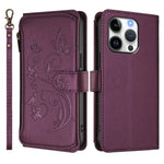 Étui de téléphone en cuir avec fermeture éclair et multiples fentes pour cartes Butterfly Love Flower, pour iPhone 16 Pro, pour iPhone 16 Plus, pour iPhone 16, pour iPhone 15 Pro Max, pour iPhone 15 Pro, pour iPhone 15 Plus