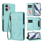 Étui de téléphone en cuir avec fermeture éclair et multiples fentes pour cartes Butterfly Love Flower, pour iPhone 16 Pro, pour iPhone 16 Plus, pour iPhone 16, pour iPhone 15 Pro Max, pour iPhone 15 Pro, pour iPhone 15 Plus