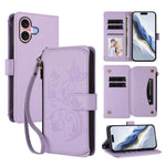 Étui de téléphone en cuir avec fermeture éclair et multiples fentes pour cartes Butterfly Love Flower, pour iPhone 16 Pro, pour iPhone 16 Plus, pour iPhone 16, pour iPhone 15 Pro Max, pour iPhone 15 Pro, pour iPhone 15 Plus