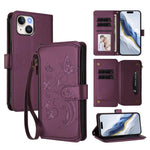 Étui de téléphone en cuir avec fermeture éclair et multiples fentes pour cartes Butterfly Love Flower, pour iPhone 16 Pro, pour iPhone 16 Plus, pour iPhone 16, pour iPhone 15 Pro Max, pour iPhone 15 Pro, pour iPhone 15 Plus