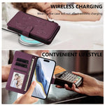 Étui portefeuille en cuir avec fermeture éclair et multiples porte-cartes motif papillon et fleur, pour iPhone 15, pour iPhone 14 Plus, pour iPhone 14 / 13, pour iPhone 14 Pro, pour iPhone 14 Pro Max, pour iPhone 7 / 8 / SE 2022