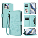 Étui portefeuille en cuir avec fermeture éclair et multiples porte-cartes motif papillon et fleur, pour iPhone 15, pour iPhone 14 Plus, pour iPhone 14 / 13, pour iPhone 14 Pro, pour iPhone 14 Pro Max, pour iPhone 7 / 8 / SE 2022