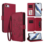 Étui portefeuille en cuir avec fermeture éclair et multiples porte-cartes motif papillon et fleur, pour iPhone 15, pour iPhone 14 Plus, pour iPhone 14 / 13, pour iPhone 14 Pro, pour iPhone 14 Pro Max, pour iPhone 7 / 8 / SE 2022