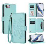 Étui portefeuille en cuir avec fermeture éclair et multiples porte-cartes motif papillon et fleur, pour iPhone 15, pour iPhone 14 Plus, pour iPhone 14 / 13, pour iPhone 14 Pro, pour iPhone 14 Pro Max, pour iPhone 7 / 8 / SE 2022