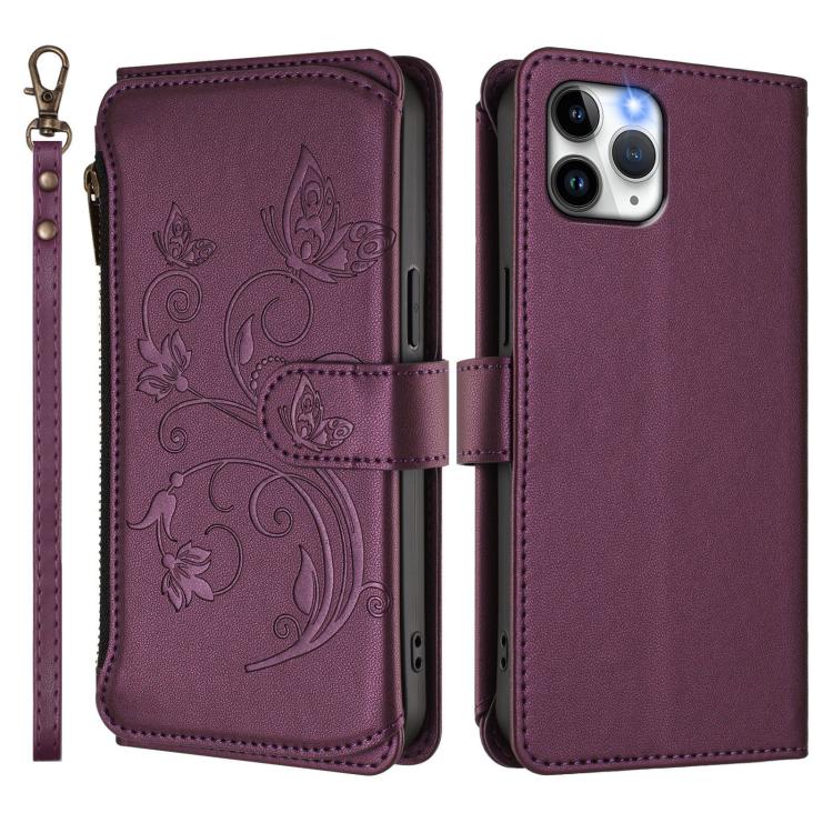 Étui portefeuille en cuir zippé multi-cartes motif papillon et fleurs, pour iPhone 11 Pro Max, pour iPhone 11, pour iPhone 11 Pro, pour iPhone X / XS, pour iPhone XR, pour iPhone XS Max